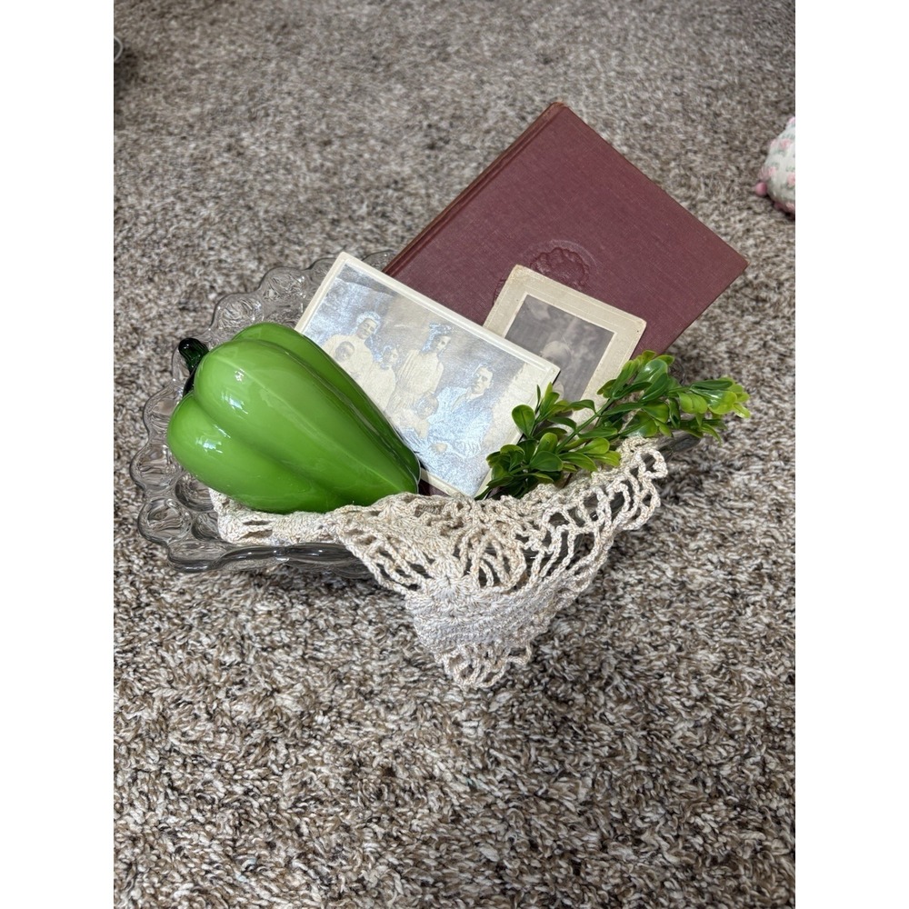 Vintage Upcycled Repurposed Primitive Vignette Decor Glass Bubble‎ Bowl Ephemera